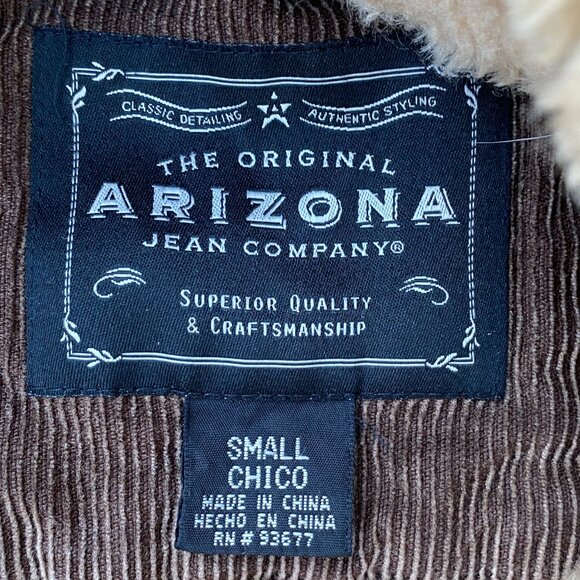 Arizona Jeans Co Corduroy Sherpa Trucker Jacket Wm Sz S Brown 90s Grunge Western - Picture 11 of 14